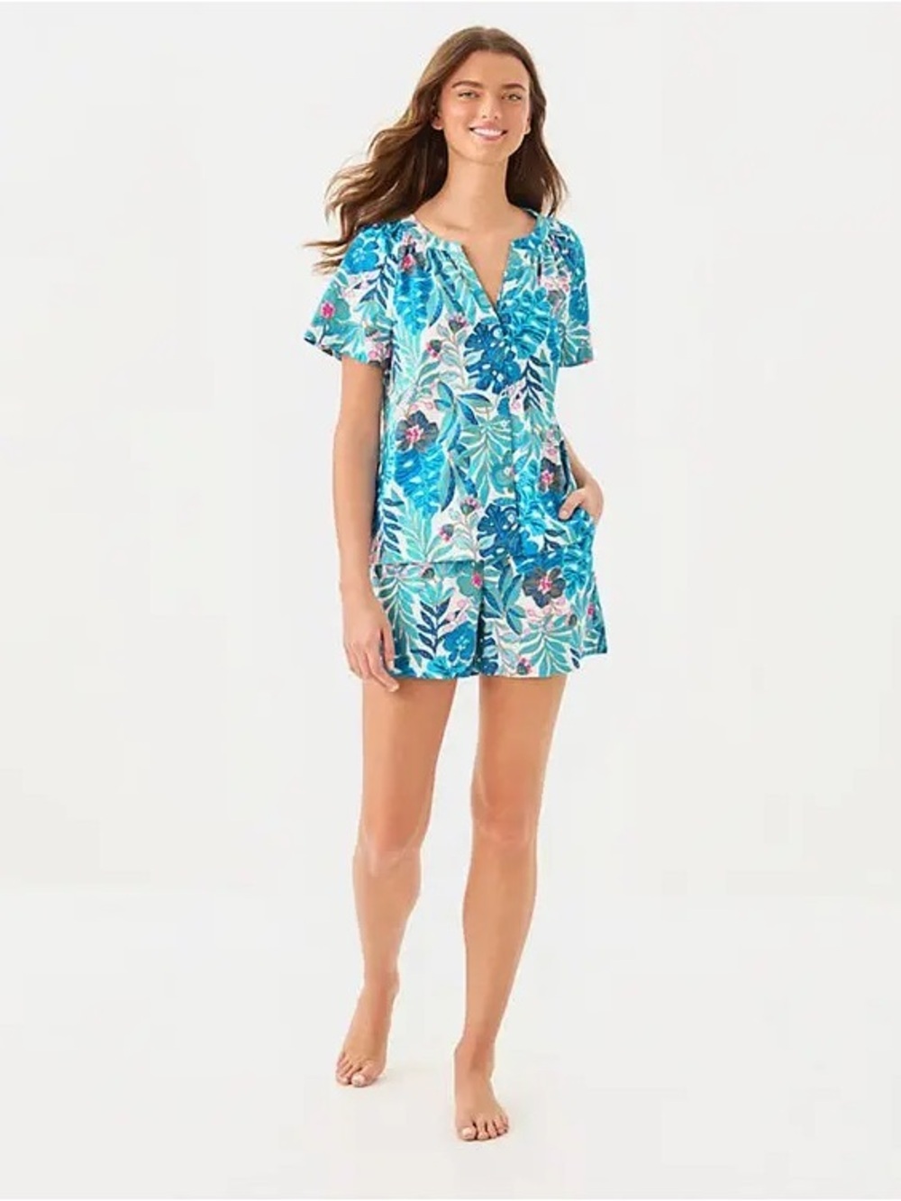 Lilly Pulitzer Matching Darcey Woven Top Abrianna Boxer Shorts Pajama Set - Picture 3 of 7